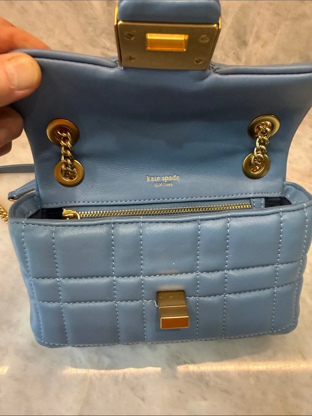 Kate Spade New York Evelyn Quilted Small Convertible Shoulder Bag Manta Blue.